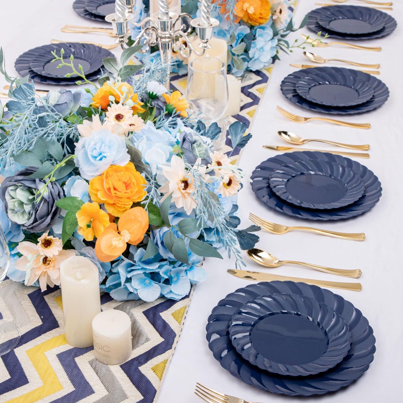 U-QE 100PCS Blue Disposable Plates - Heavy Duty Blue Plastic Plates for Party/Wedding - Include 50PCS 9inch Blue Dinner Plates and 50PCS 6.5inch Blue Dessert/Salad Plates - Image 5