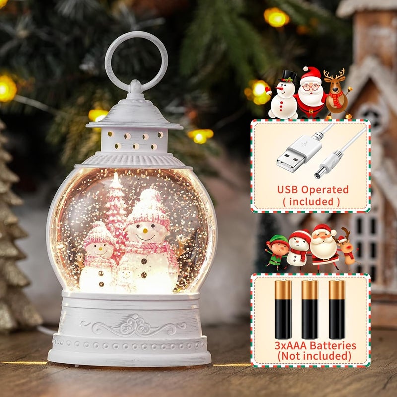 PestiLite Christmas Snow Globes, Pink Snowman Family Musical Snow Globe Lantern with Timer, USB or Battery Operated, Lighted Christmas Home Decorations Indoor - Image 4