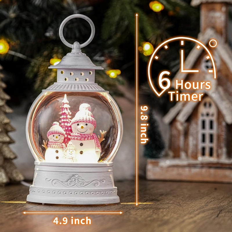 PestiLite Christmas Snow Globes, Pink Snowman Family Musical Snow Globe Lantern with Timer, USB or Battery Operated, Lighted Christmas Home Decorations Indoor - Image 5