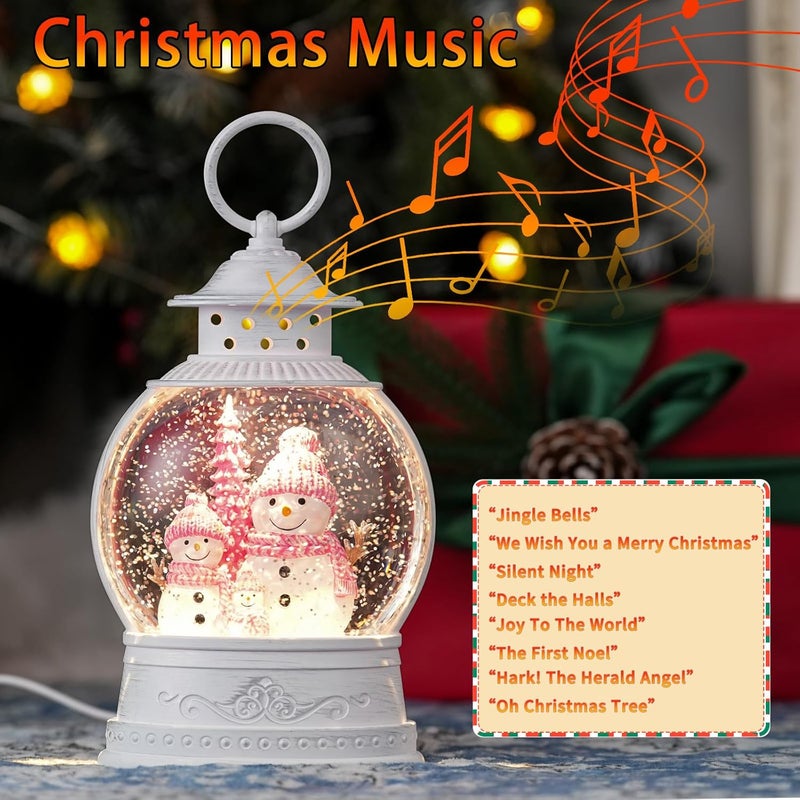 PestiLite Christmas Snow Globes, Pink Snowman Family Musical Snow Globe Lantern with Timer, USB or Battery Operated, Lighted Christmas Home Decorations Indoor - Image 3