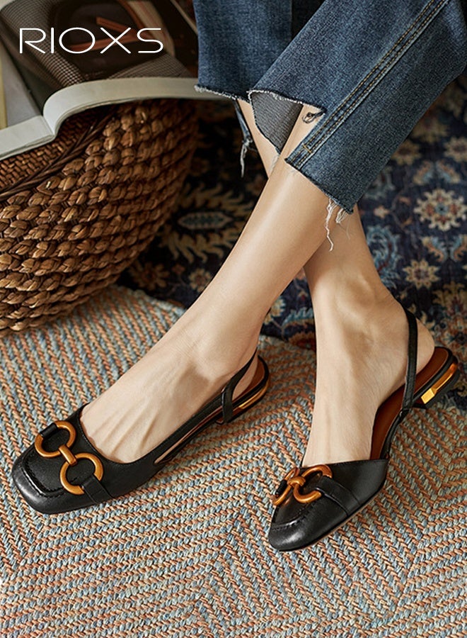 ريوكس صنادل نسائية مغلقة بمقدمة مربعة، أحذية ماري جين كلاسيكية برباط خلفي، صنادل خفيفة بدون ظهر مع مشبك معدني، صنادل أنيقة بكعب منخفض وحزام كاحل للسيدات، أحذية عمل أنيقة بكعب منخفض للمواعدة، التنقل، السفر، الحفلات والمزيد، أسود - Image 1