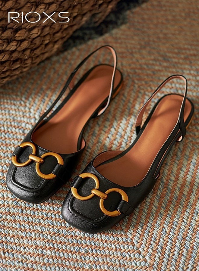 ريوكس صنادل نسائية مغلقة بمقدمة مربعة، أحذية ماري جين كلاسيكية برباط خلفي، صنادل خفيفة بدون ظهر مع مشبك معدني، صنادل أنيقة بكعب منخفض وحزام كاحل للسيدات، أحذية عمل أنيقة بكعب منخفض للمواعدة، التنقل، السفر، الحفلات والمزيد، أسود - Image 2