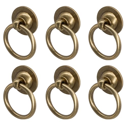 Gutapo 6 Pack Solid Brass Cabinet Ring Pulls, Antique Drawer Circle Pulls Dresser Handles Vintage Rings Knobs for Drawer Dresser Closet Cupboard - Image 1