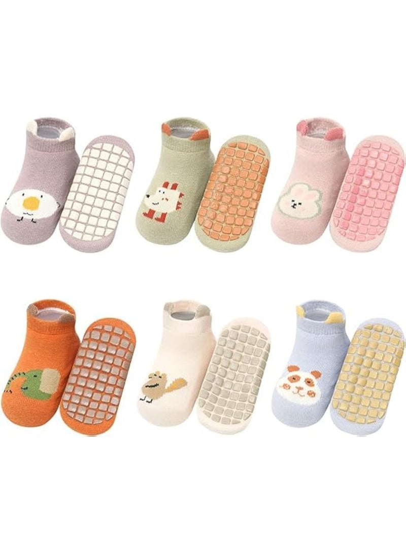 Baby Non-slip Shoes Socks – Cartoon Home Breathable Comfort Crew Socks – Baby Daily Care Accessories for Boys and Girls Aged 1 2 3 (6 Pairs) - Image 2