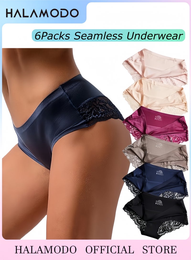 HALAMODO 6 Packs Women's Silky Smooth Bikini Brief Underwear, Frozen Silk Seamless Panties with Silky Tactile Touch - Image 1