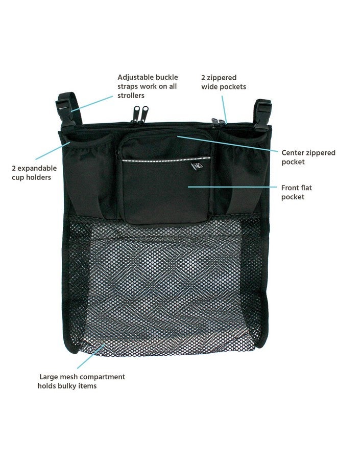 J.L. Childress J.L. Childress Cups 'N Cargo Universal Stroller Organizer with Cup Holders and Mesh Storage Compartment - Deep Cup Holders - Multiple Zippered Pockets - Fits Uppababy, Stroller Wagons & more - Black  - Image 1