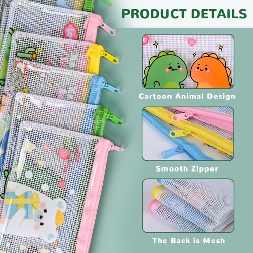 Ulema 36 Pcs Back to School Gifts Cartoon Mesh Pencil Pouch Bags Plastic Zipper Pouch 8×4 Inch for Classroom Organization School Office Supplies (36) - Image 3