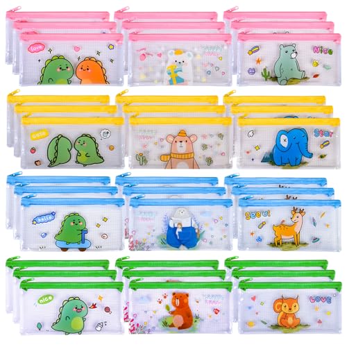 Ulema 36 Pcs Back to School Gifts Cartoon Mesh Pencil Pouch Bags Plastic Zipper Pouch 8×4 Inch for Classroom Organization School Office Supplies (36) - Image 1