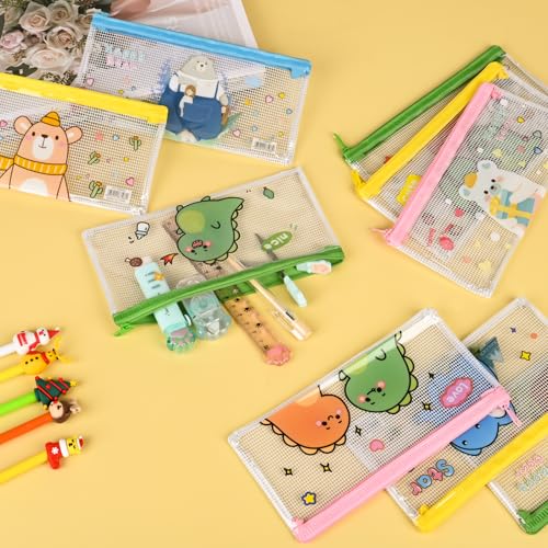 Ulema 36 Pcs Back to School Gifts Cartoon Mesh Pencil Pouch Bags Plastic Zipper Pouch 8×4 Inch for Classroom Organization School Office Supplies (36) - Image 4