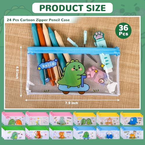 Ulema 36 Pcs Back to School Gifts Cartoon Mesh Pencil Pouch Bags Plastic Zipper Pouch 8×4 Inch for Classroom Organization School Office Supplies (36) - Image 2