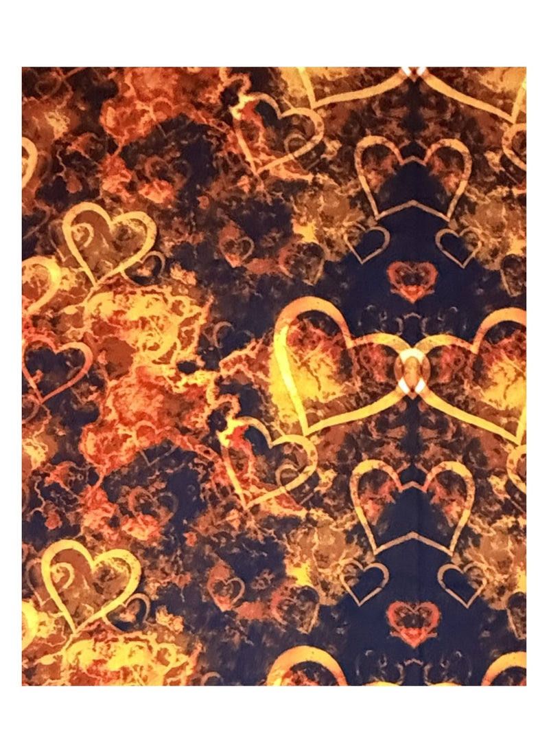 King Size Flat Bedsheet 250 x 240 cm with 2 Pillowcases – 125 GSM – Heart Pattern Design in Fiery Orange & Navy Blue Abstract Print – Soft & Durable Fabric