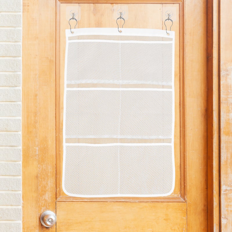 Travel Shower Organizer 6 Pockets Seamless Hooks Hanging Bathroom Accessories Storage Bag Closet Door Mesh Holder (Random Color) - Image 5