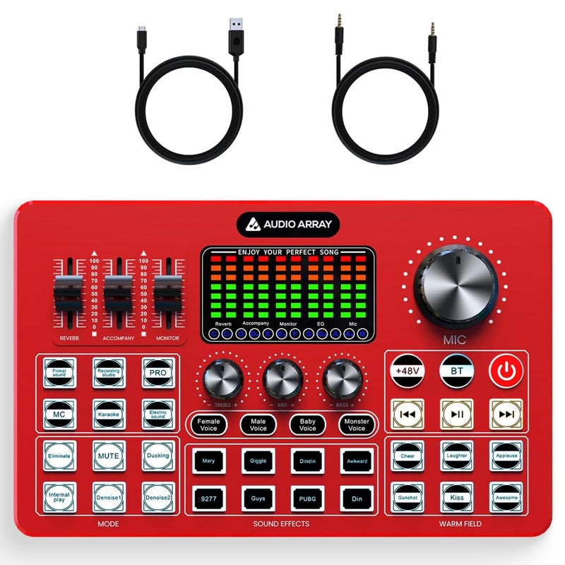 Audio Array AI-10 Professional Live Soundcard Mixer with Bluetooth | 3 Condenser Mic Inputs, 2 mobilephones & PC/Mac Outputs | +48V phantom power, 4 Voice Modes, Denoise, built-in FX | Gaming, Karaoke - Image 1