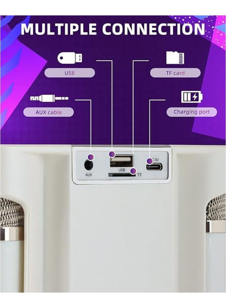 TIGER Mini Karaoke Machine for Adults & Kids | Portable Bluetooth Karaoke Speaker for TV with 2 Wireless Microphones | PA Speaker System for Indoor & Outdoor Party, Family Party Singing (Off White)  - Image 4