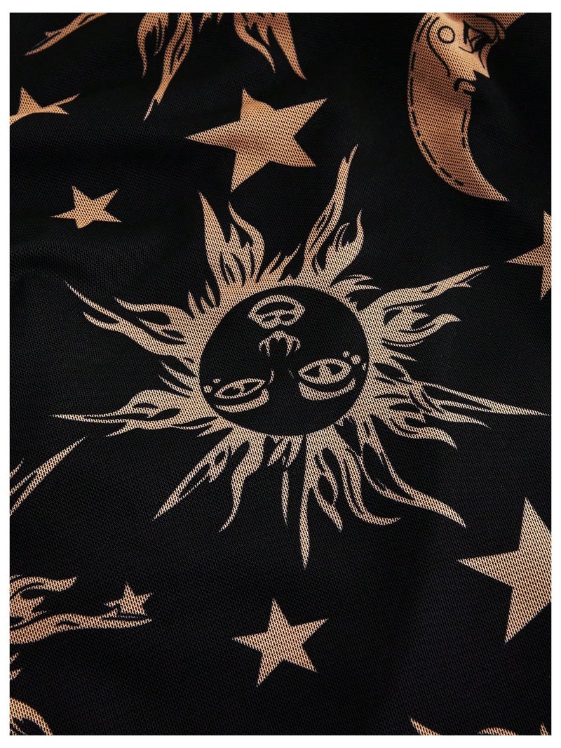 Floerns Women's Plus Size Vintage Graphic Mesh Cami Dress Draped Bodycon Long Dresses Black and Gold 3X-Large Plus - Image 4