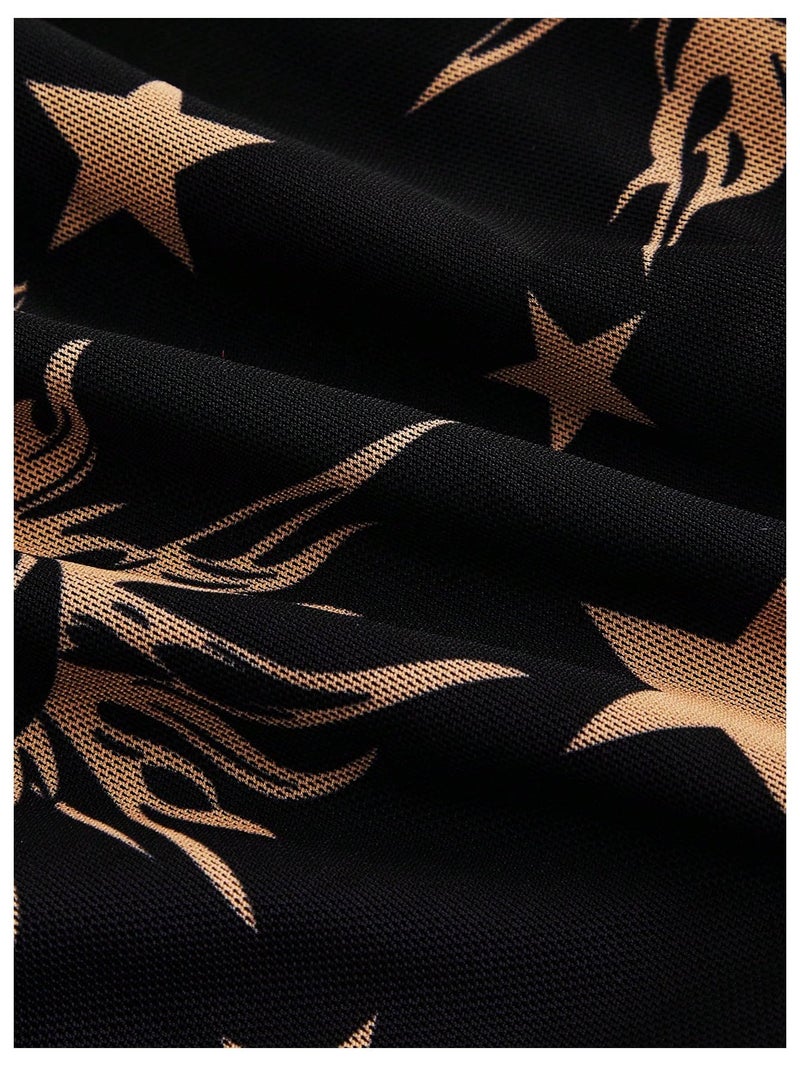 Floerns Women's Plus Size Vintage Graphic Mesh Cami Dress Draped Bodycon Long Dresses Black and Gold 3X-Large Plus - Image 2