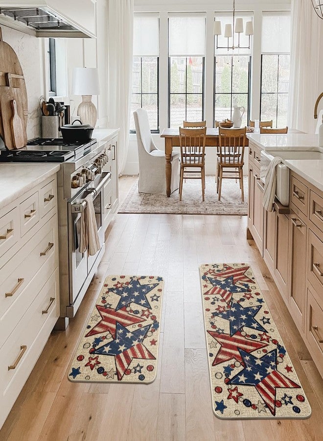Artoid Mode American Flag Stars Patriotic 4th of July Kitchen Mats Set of 2, Home Independence Day Memorial Day Decor Kitchen Rugs for Floor - 17x29 and 17x47 Inch - Image 4