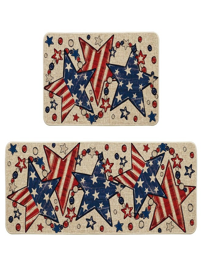 Artoid Mode American Flag Stars Patriotic 4th of July Kitchen Mats Set of 2, Home Independence Day Memorial Day Decor Kitchen Rugs for Floor - 17x29 and 17x47 Inch - Image 1