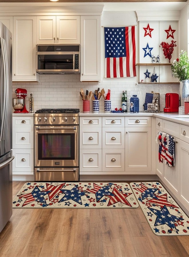 Artoid Mode American Flag Stars Patriotic 4th of July Kitchen Mats Set of 2, Home Independence Day Memorial Day Decor Kitchen Rugs for Floor - 17x29 and 17x47 Inch - Image 2