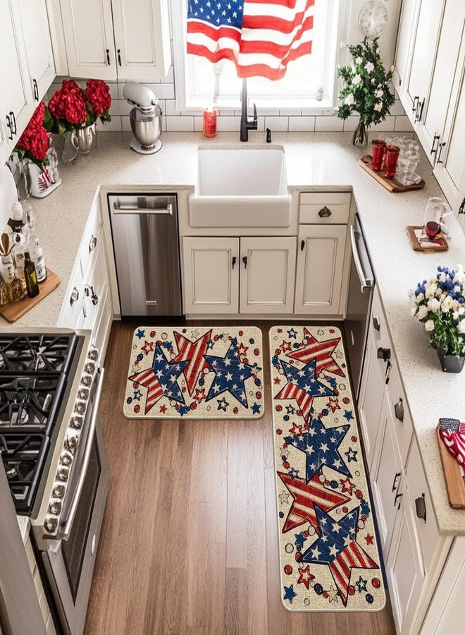 Artoid Mode American Flag Stars Patriotic 4th of July Kitchen Mats Set of 2, Home Independence Day Memorial Day Decor Kitchen Rugs for Floor - 17x29 and 17x47 Inch - Image 3