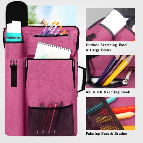 TreochtFUN Art Portfolio Case,Art Portfolio Bag 18 x 24, Artist Backpack for supplies/Artwork/Drawing Sketching Painting(Dark pink) - Image 3