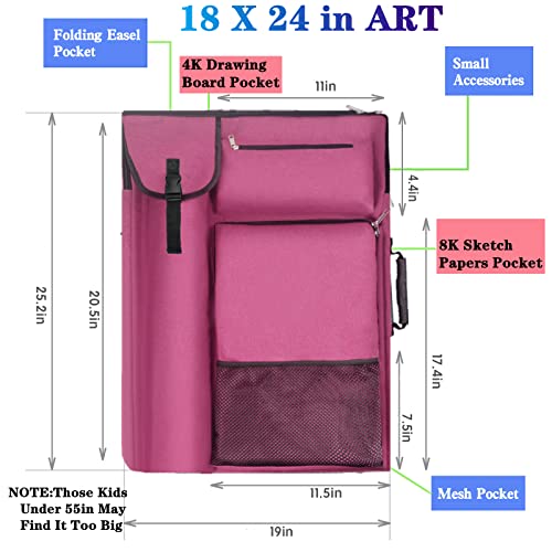 TreochtFUN Art Portfolio Case,Art Portfolio Bag 18 x 24, Artist Backpack for supplies/Artwork/Drawing Sketching Painting(Dark pink) - Image 4