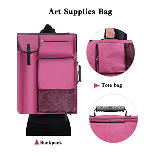 TreochtFUN Art Portfolio Case,Art Portfolio Bag 18 x 24, Artist Backpack for supplies/Artwork/Drawing Sketching Painting(Dark pink) - Image 2
