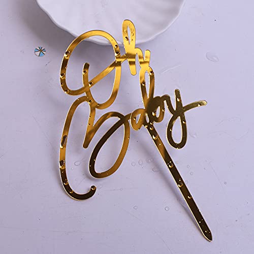 YUINYO Oh Baby Cake Topper Gold AcrylicBaby Shower Cake Topper For Baby Showers and Gender Reveal Parties for Boys and Girls - Image 5