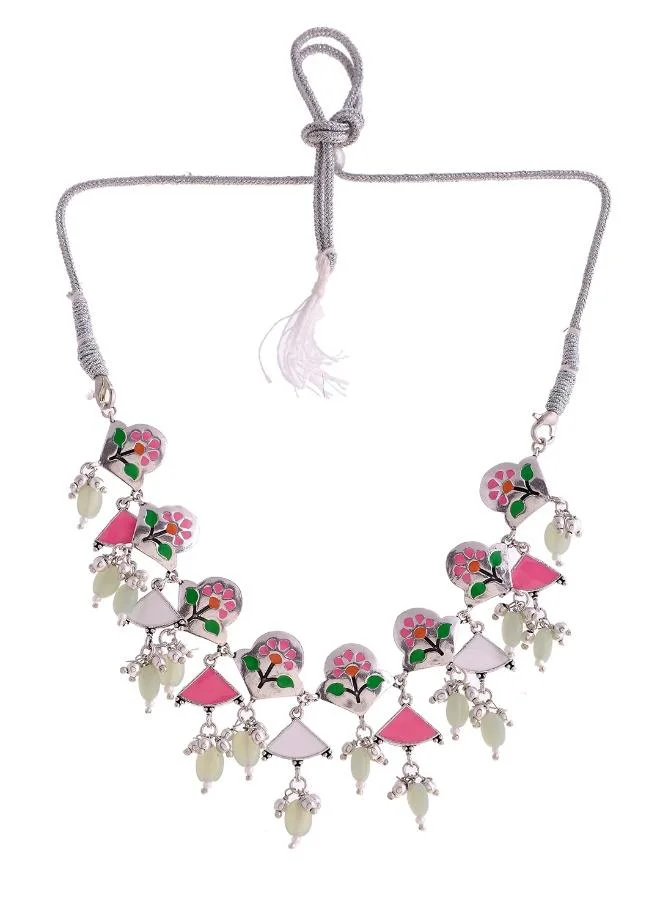 فويلا قلادة باغ إي فيزا بأوراق وزهور بسنتي