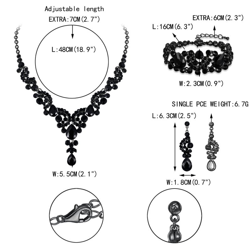 EVER FAITH Costume Jewelry Sets Rhinestone Crystal Bridal Bride Art Deco Floral Teardrop Necklace Earrings Bracelet for Women Black Black-Tone - Image 5