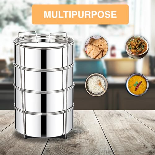 Expresso صندوق غداء ذكي من إكسبريسو 4 أقسام من الفولاذ المقاوم للصدأ | صندوق غداء متعدد الاستخدامات من الفولاذ مع تشطيب فضي | صندوق تيفين | صندوق تيفين معزول 4 طبقات للمدرسة، الكلية، المكتب، التنزه، النزهات، الأنشطة الخارجية - Image 3