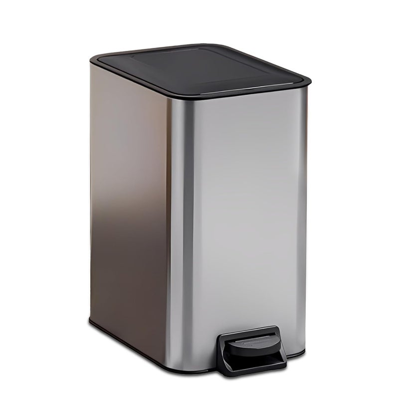MARKQ سلة مهملات صغيرة للحمام مع غطاء | سلة دافعة بقدم ناعمة | سلة قمامة من الفولاذ المقاوم للصدأ مع دلو داخلي قابل للإزالة وتشطيب مضاد لبصمات الأصابع – فضي، 10 لترات - Image 1