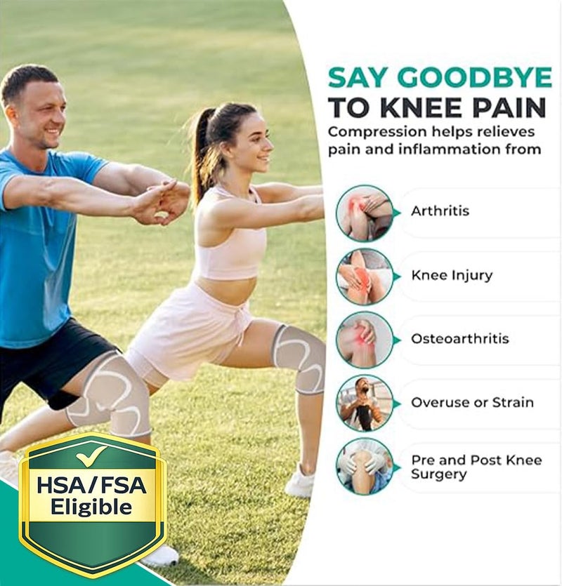 Modvel Compression Knee Brace for Women & Men, 2 Pack Knee Support Sleeves for Running, Meniscus Tear, ACL, Arthritis Pain Relief, Workout â€“ XXL, Skin - Image 2