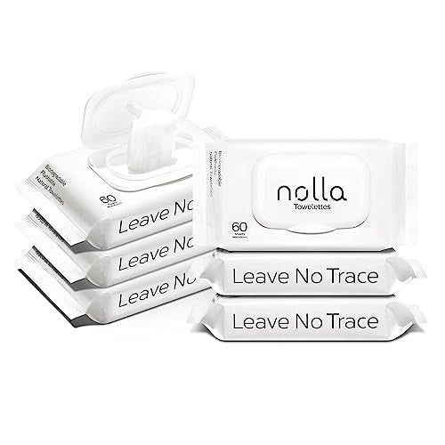 Nolla Flushable Wipes, 100% Plant-Based, Plastic-Free and Biodegradable - For Adults and Kids - Unscented + Soothing Aloe and Vitamin E 360 Count (6 Packs of 60) - Image 1