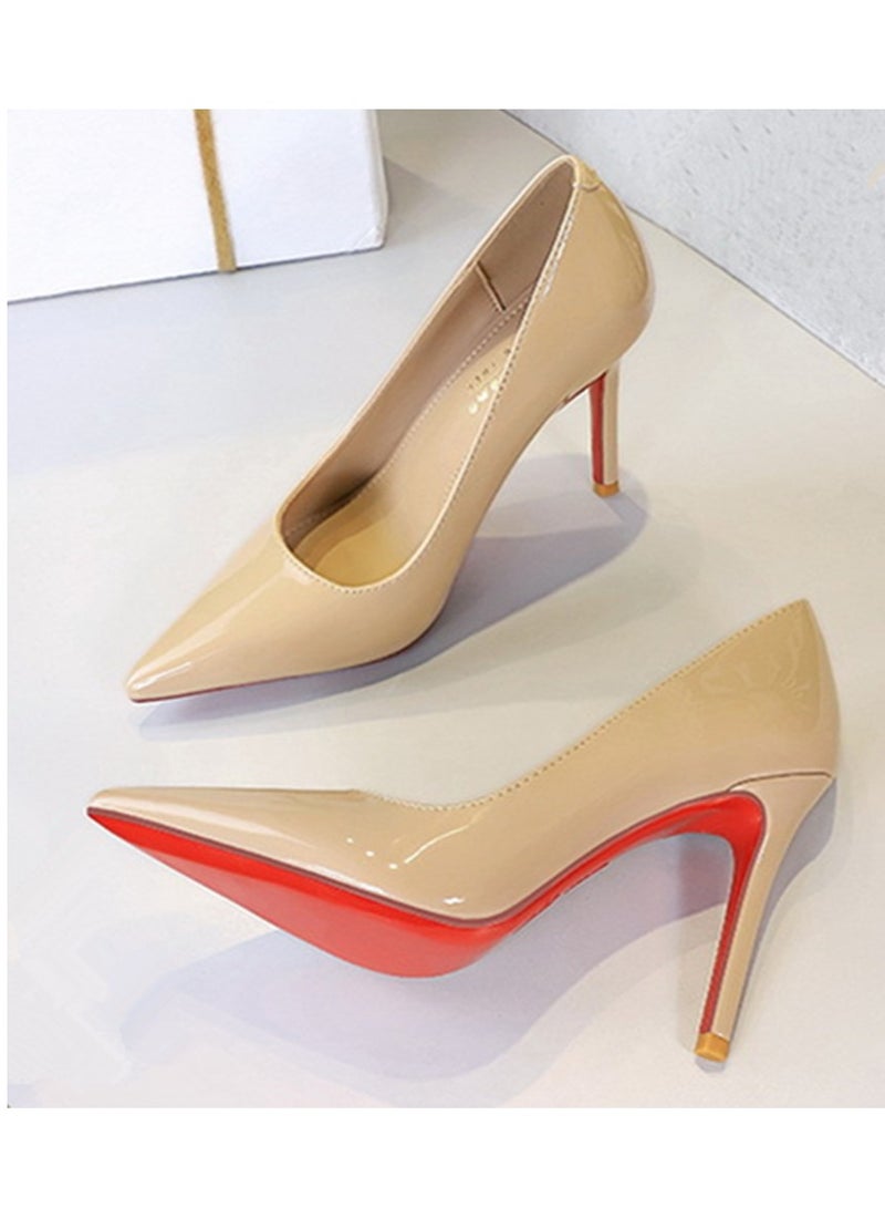 BIGTREE Women's Elegant Party Stiletto Pumps Pointed Closed Toe High Heels Khaki 10CM - Image 2