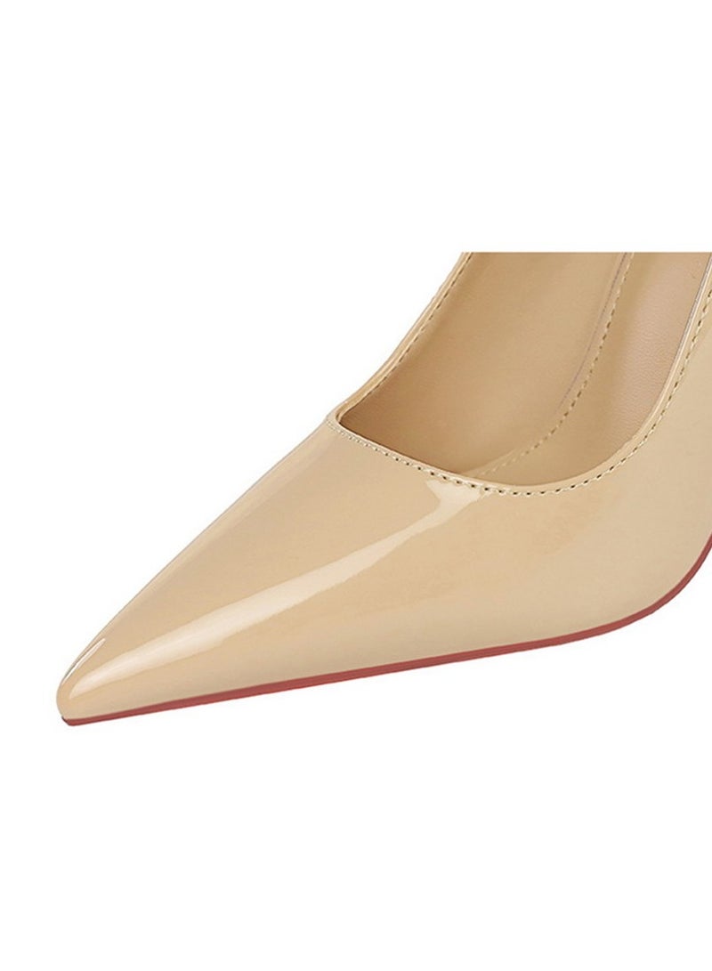 BIGTREE Women's Elegant Party Stiletto Pumps Pointed Closed Toe High Heels Khaki 10CM - Image 4