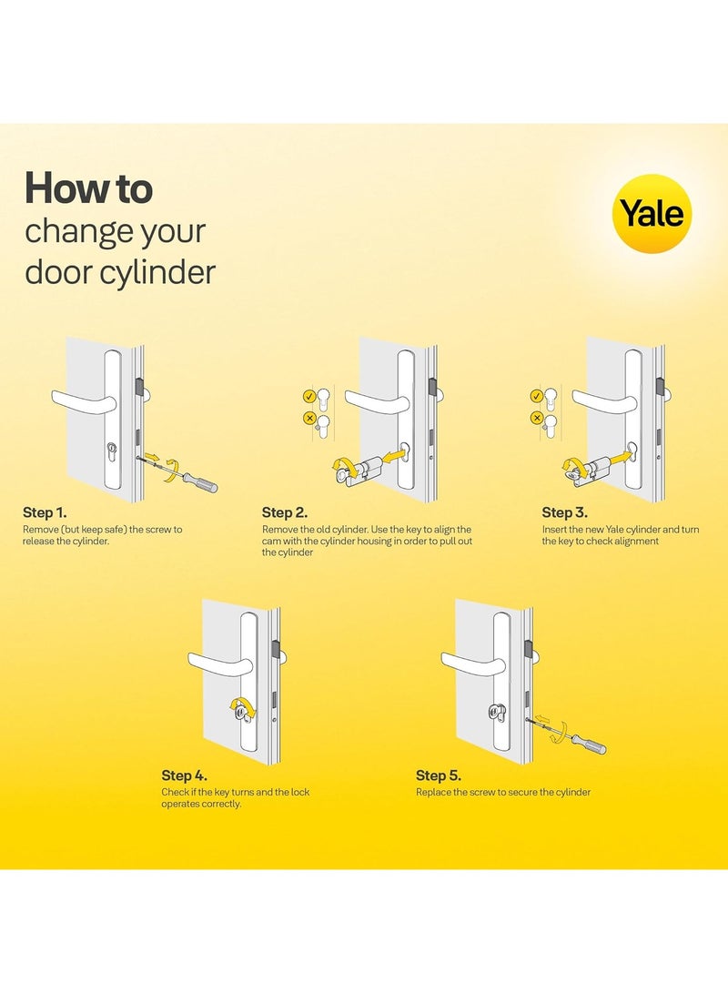 Yale 1000 Series Double Euro Cylinder 80mm Satin Nickel  6 Pin Dimple Key, 10-1002-4040-00-22-11 - Image 4