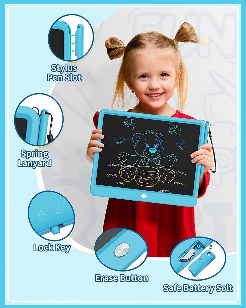 proffisy LCD Writing Tablet, 12Inch Erasable Writing Pad, Paperless Digital Tablet E-Writer Pad for Kids Children at Home and School(Multicolor-Blue) - Image 3