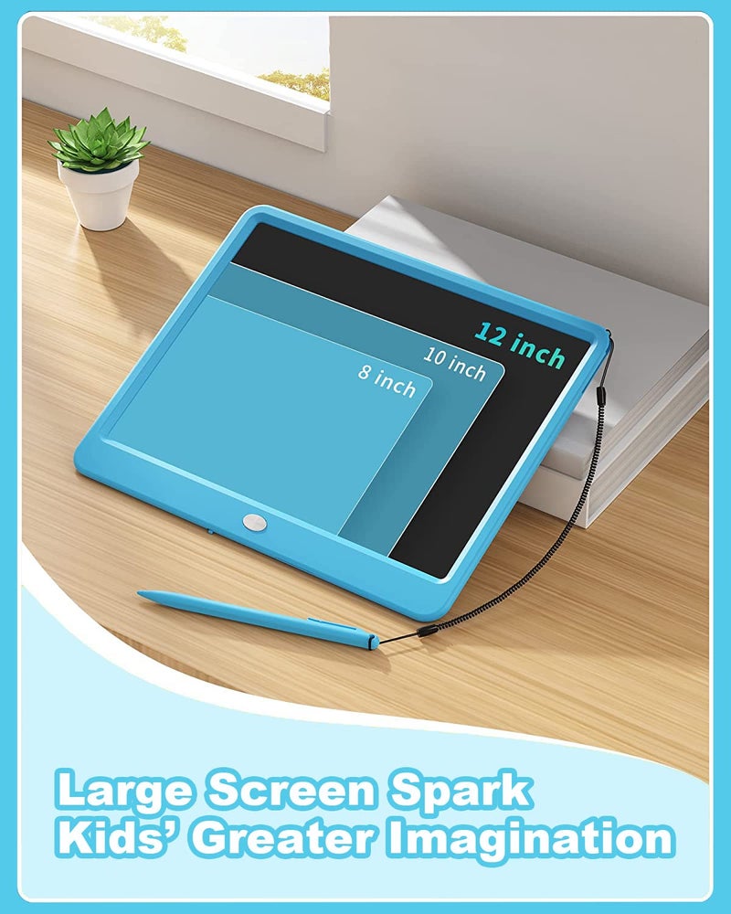 proffisy LCD Writing Tablet, 12Inch Erasable Writing Pad, Paperless Digital Tablet E-Writer Pad for Kids Children at Home and School(Multicolor-Blue) - Image 2