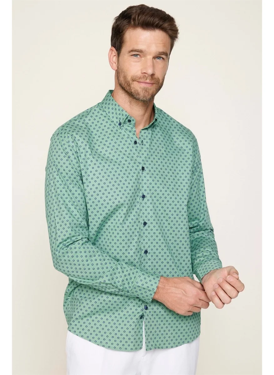 Tudors Classic Fit Lycra Printed Cotton Men's Green Shirt