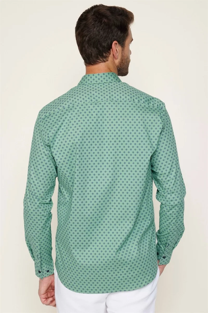 Tudors Classic Fit Lycra Printed Cotton Men's Green Shirt