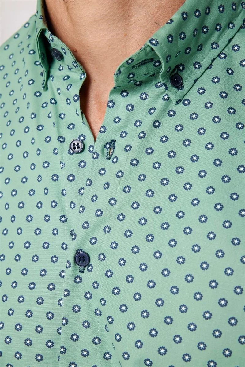 Tudors Classic Fit Lycra Printed Cotton Men's Green Shirt