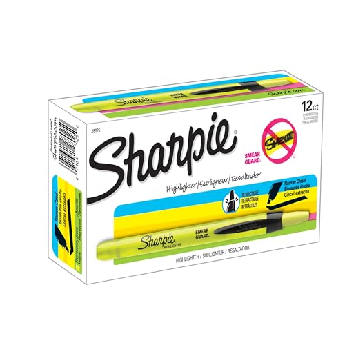 Sharpie Retractable Highlighters Chisel Tip Fluorescent Yellow 12 Count - Image 1
