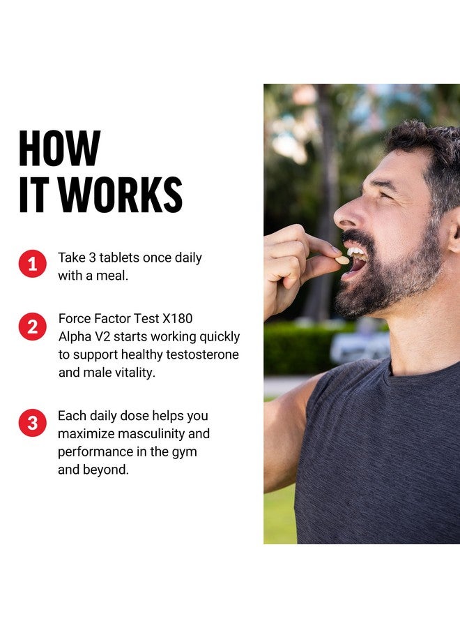 Force Factor فورس فاكتور تيست X180 ألفا v2 دعم تي للرجال، مكمل تي للمساعدة في بناء القوة، زيادة أكسيد النيتريك، ودعم الأداء اليومي، 120 قرص - Image 3