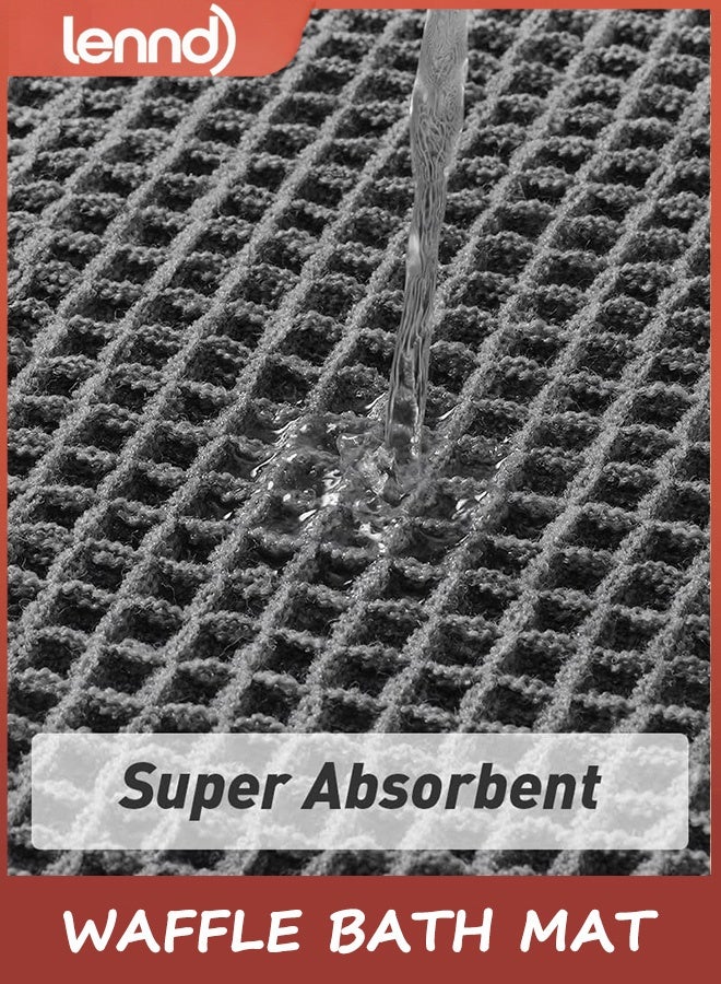 لينند سجادة حمام وافل مطورة، سجادات حمام فائقة الامتصاص ومضادة للانزلاق لأرضية الحمام، سجاد حمام قابل للغسل في الغسالة مع شرابات، سجادات حمام خلفية مطاطية، فائقة النعومة، رمادي غامق - Image 3