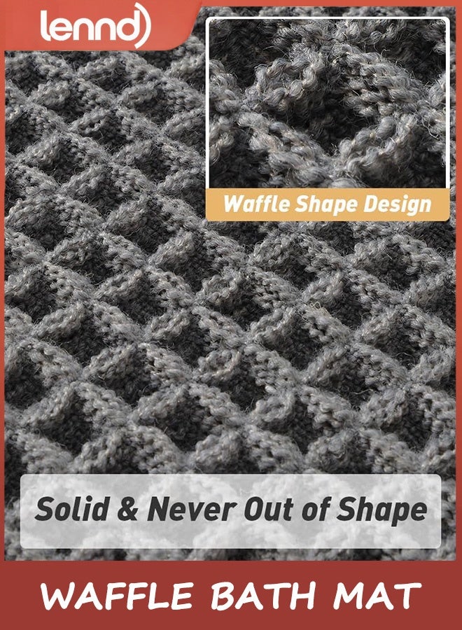 لينند سجادة حمام وافل مطورة، سجادات حمام فائقة الامتصاص ومضادة للانزلاق لأرضية الحمام، سجاد حمام قابل للغسل في الغسالة مع شرابات، سجادات حمام خلفية مطاطية، فائقة النعومة، رمادي غامق - Image 4