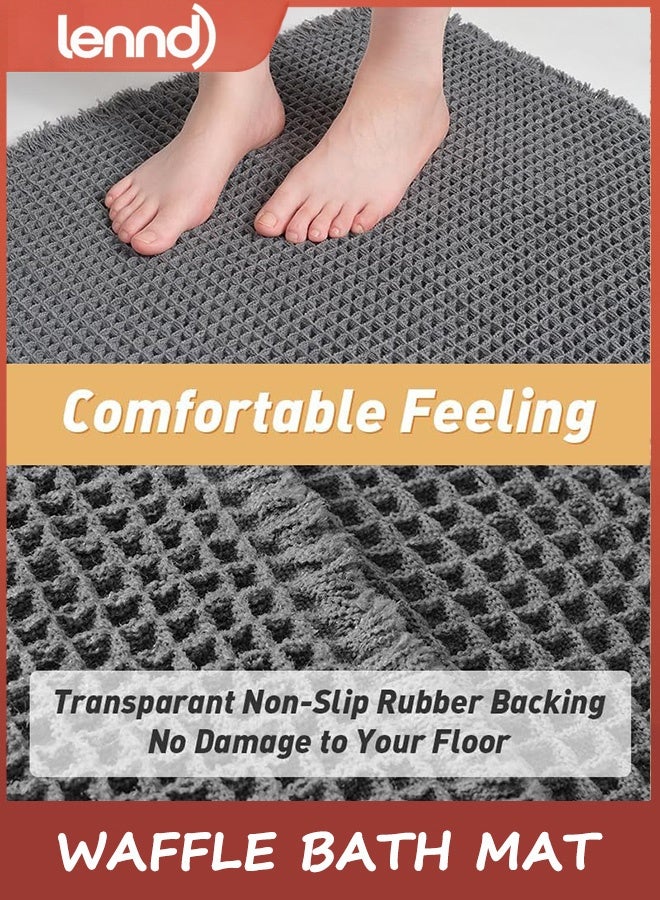 لينند سجادة حمام وافل مطورة، سجادات حمام فائقة الامتصاص ومضادة للانزلاق لأرضية الحمام، سجاد حمام قابل للغسل في الغسالة مع شرابات، سجادات حمام خلفية مطاطية، فائقة النعومة، رمادي غامق - Image 5