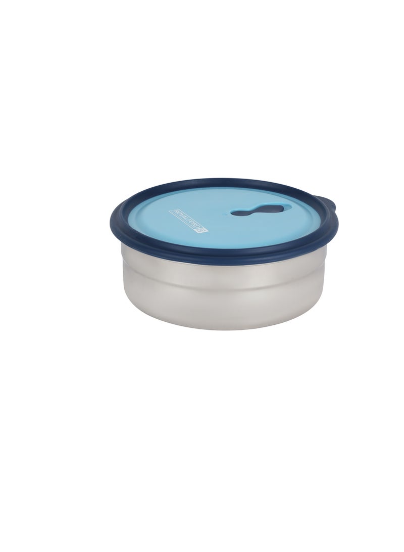 Royalford 1000 ml Stainless Steel Lunch Box- RF12627/ Round Tiffin with Polymer Lid, with Steam Release Vent/ Food-Grade, BPA-Free, Airtight and Leakproof Containers for Kids and Adults, to Keep Foods Fresh/ Compact and Portable Design Multicolor Multicolor - Image 2