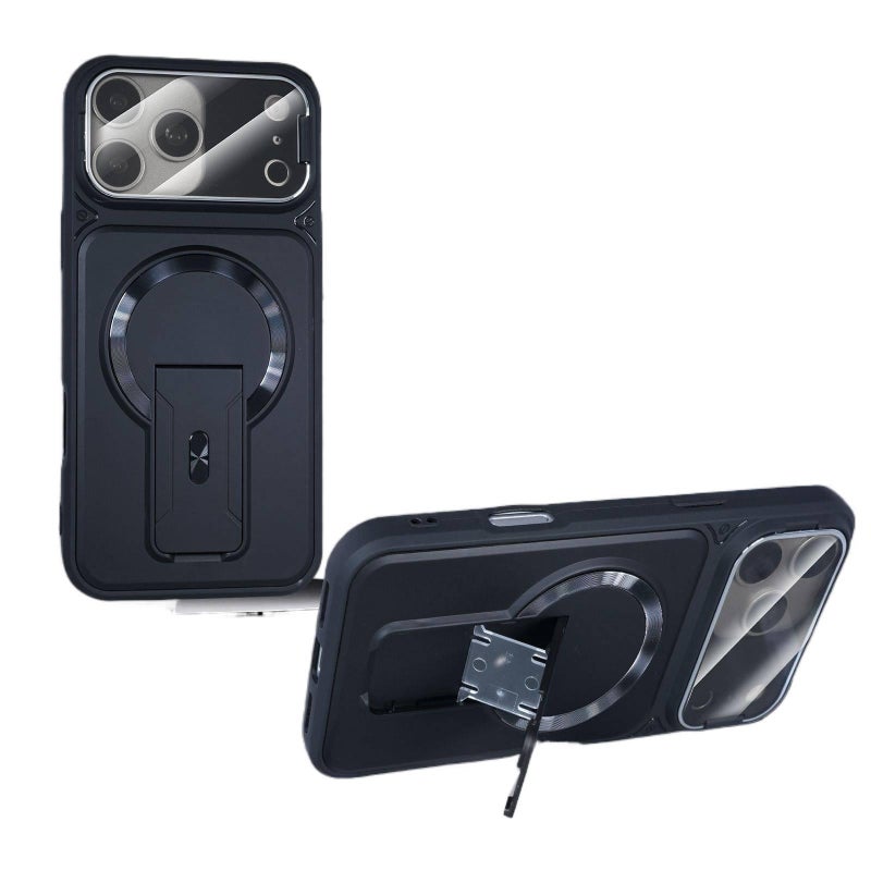PC MagSafe Case for iPhone 15 / 15 Plus / 15 Pro / 15 Pro Max with Drop Protection and Kickstand plus Shockproof plus Strong Magnetic plus Lens Protector in Black - Veloris - Image 1