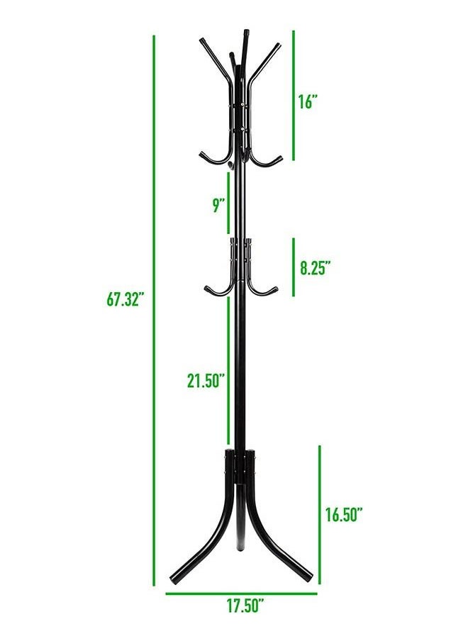 Arabest Standing Metal Coat Rack Hat Hanger 11 Hook for Jacket, Purse, Scarf Rack, Umbrella Tree Stand, Black - Image 4